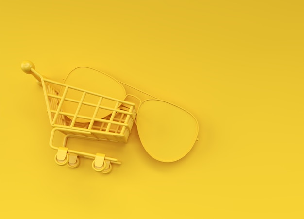 3d render sunglasses in the shopping cart illustration design.