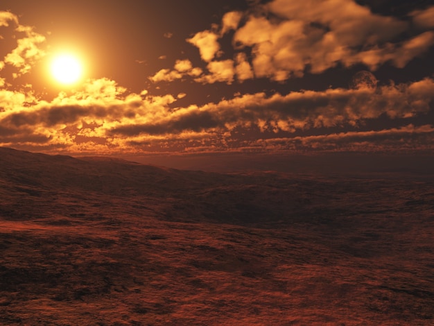 초현실적 인 화성 스타일 풍경 배경의 3D 렌더링