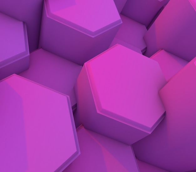 핑크 돌출 육각형으로 기술 배경의 3D 렌더링