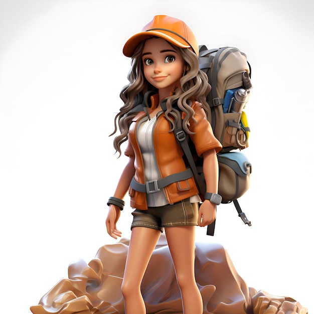 Free photo 3d render of a toon tourist girl with backpack