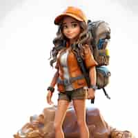 Foto gratuita render 3d di una ragazza turistica dei cartoni animati con uno zaino