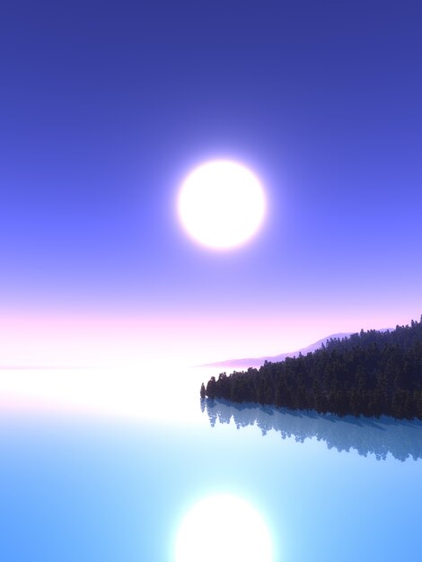 3d render of a tree island at sunset