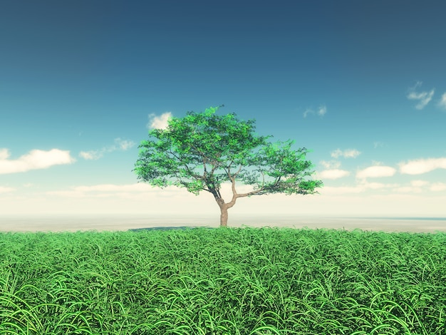 3d render of a tree in sunny landscape