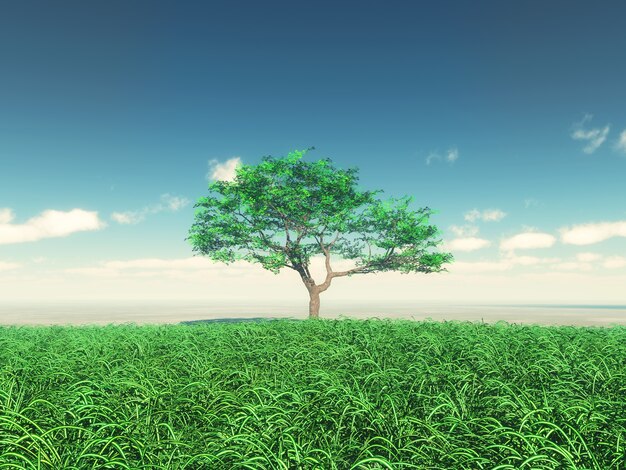 3D render of a tree in sunny landscape