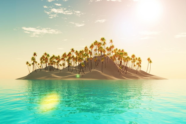 3D визуализация тропического пальмового острова в море