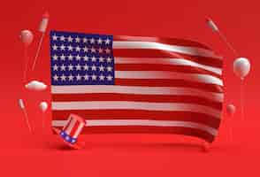 Бесплатное фото 3d render usa flag 4 июля концепция дня независимости сша