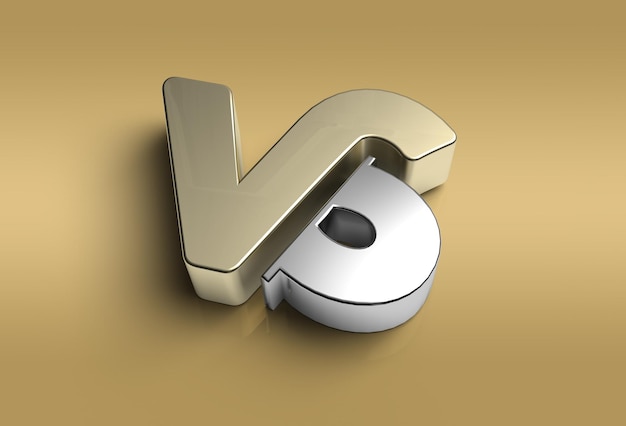 Бесплатное фото 3d render vs company инструмент «металлическая буква» с логотипом «перо». создан обтравочный контур. включен в jpeg. простота компоновки.