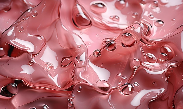 ピンクの光沢のある表面に 3 d レンダリング水滴
