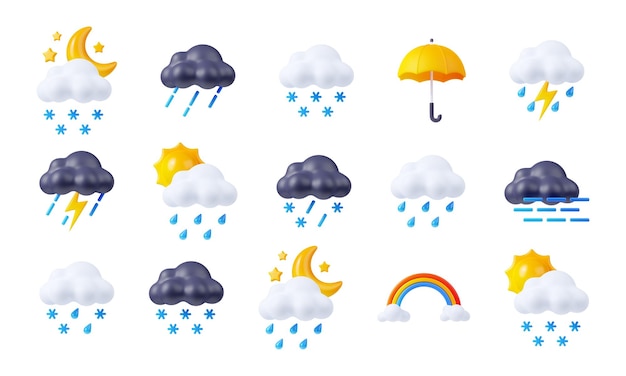 Free photo 3d render weather icons set day or night elements