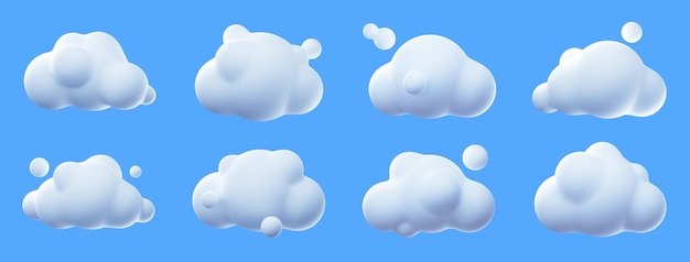 3d render white clouds fluffy spindrift eddies