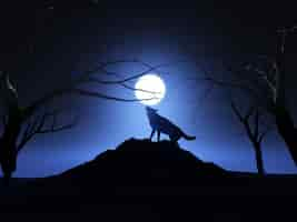 Free photo 3d render of a wolf howling at the moon