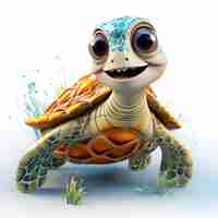 Free photo 3d rendered illustration of a cute cartoon sea turtle on white background