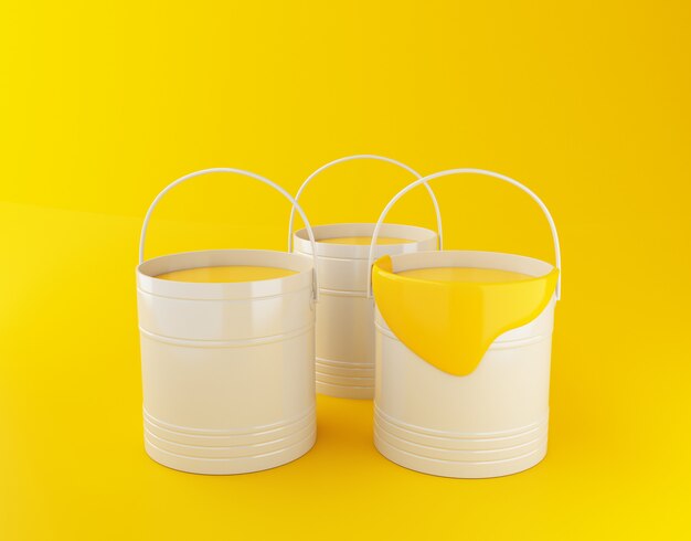 Premium Photo 3d Renderer Illustration Full Paint Buckets On Yellow Background