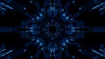 Free photo 3d rendering abstract background of a futuristic circle tunnel with glowing neon blue lights