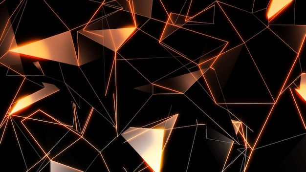 3d rendering of abstract bright polygonal triangles with a variety of surfaces