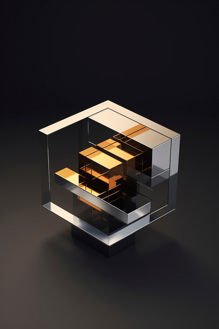 Free Photo 3d rendering of abstract metallic cube
