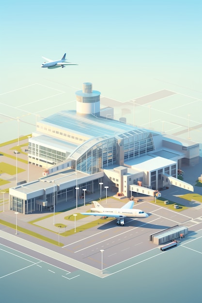 Foto gratuita rappresentazione 3d dell'edificio aeroportuale