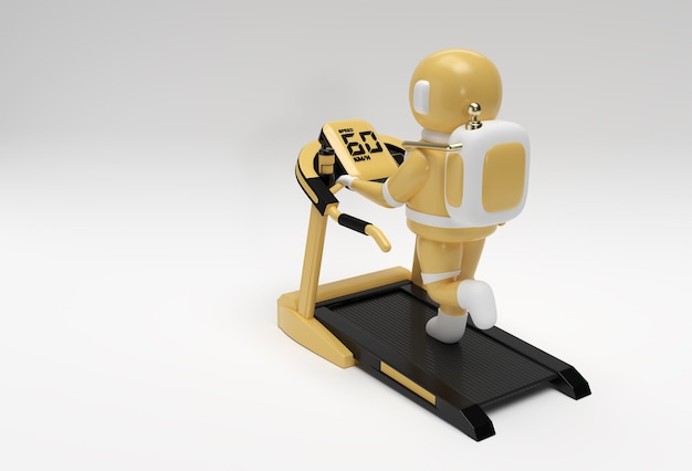 Free photo 3d rendering astronaut running treadmill machine on a futuristic background.