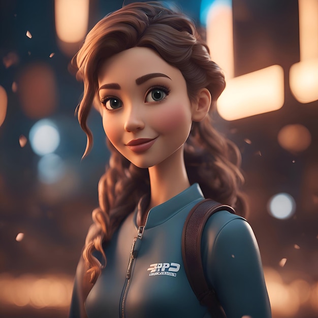도시에서 슈퍼히어로 의상을 입은 아름다운 소녀의 3D 렌더링