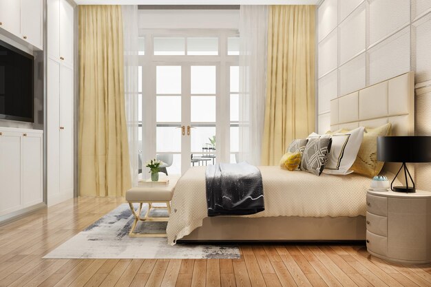 3d rendering beautiful luxury bedroom suite in hotel with tv