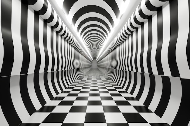 Rappresentazione 3d dell'illusione ottica in bianco e nero