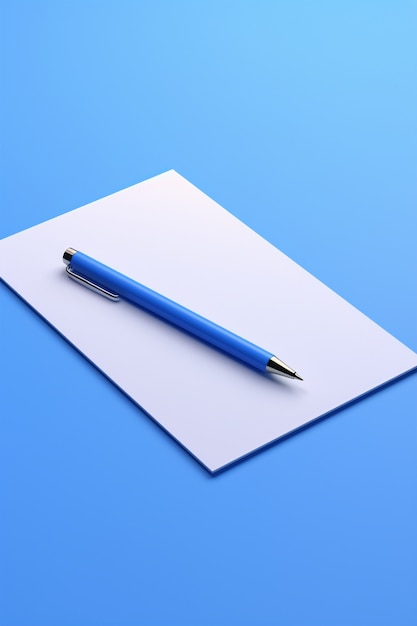 Free photo 3d rendering of blue pen with paper