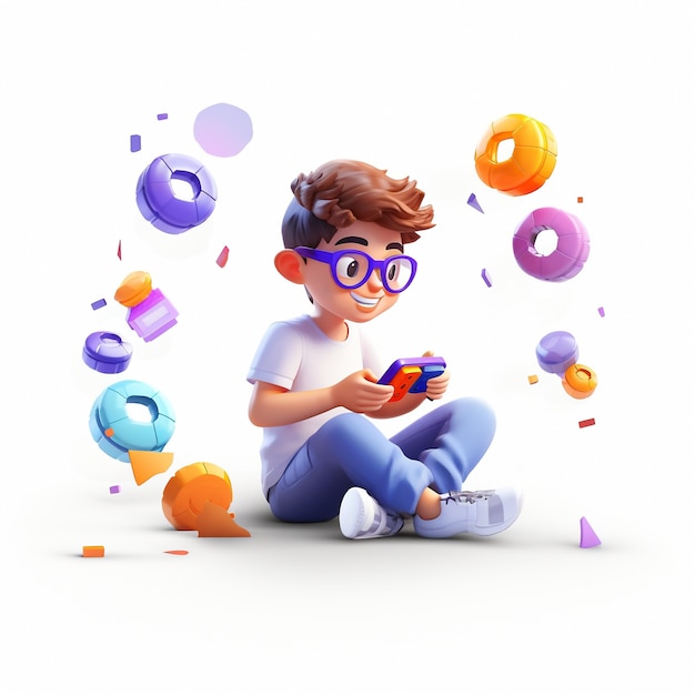 Free photo 3d rendering of boy playing online