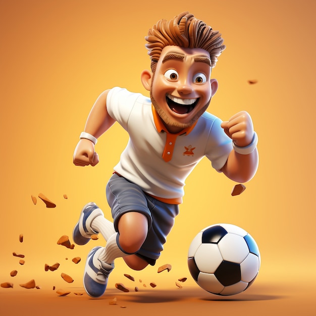 3D-рендеринг мальчика, играющего в футбол