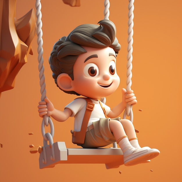 Free photo 3d rendering of boy playing on swing