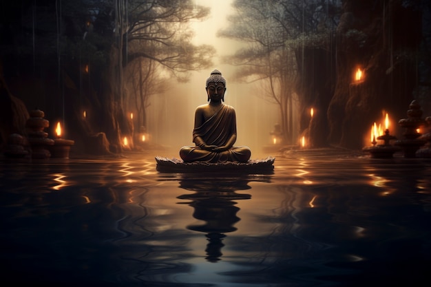 부처님 동상과 촛불의 3d 렌더링