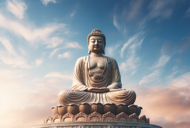 3d rendering of buddha statue against  the sky