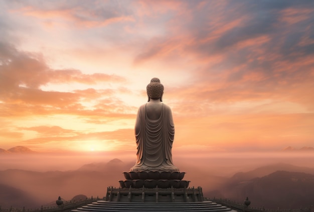3d rendering of buddha statue against  the sky