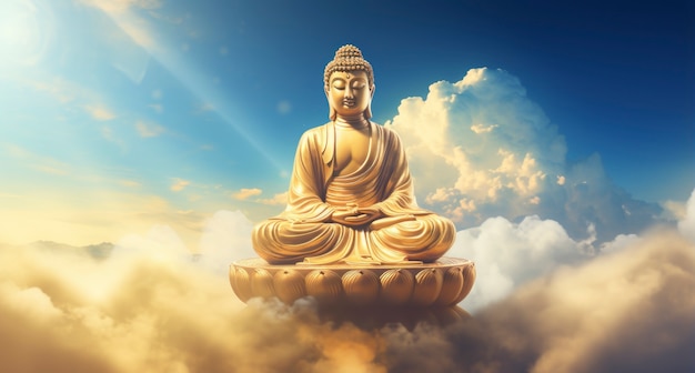 空に対する仏像の 3 d レンダリング