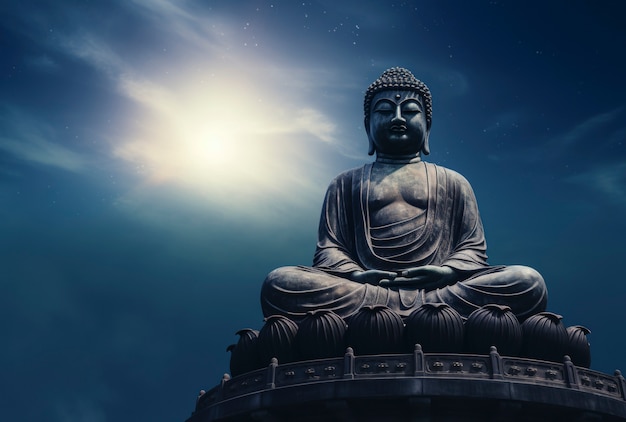 Foto gratuita rappresentazione 3d della statua di buddha contro il cielo
