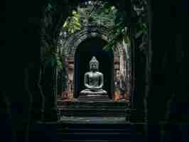 Free photo 3d rendering of buddha statue in cave