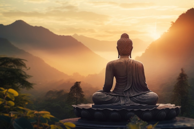 Free photo 3d rendering of buddha statute at sunset