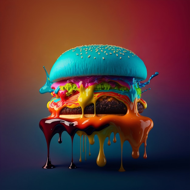 Free photo 3d rendering of burger melting