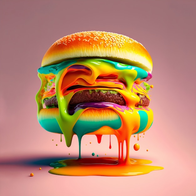 Free photo 3d rendering of burger melting