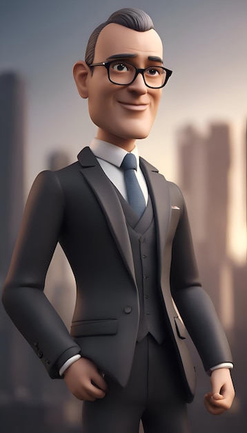Free photo 3d rendering of a businessman in a business suit with glasses