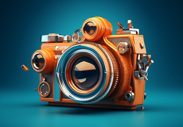 Foto gratuita rendering 3d della fotocamera con pellicola fotografica