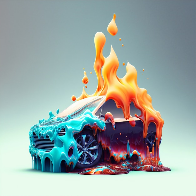 Free photo 3d rendering of car melting