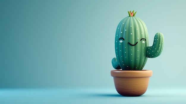 Free photo 3d rendering cartoon of cacti with friendly face