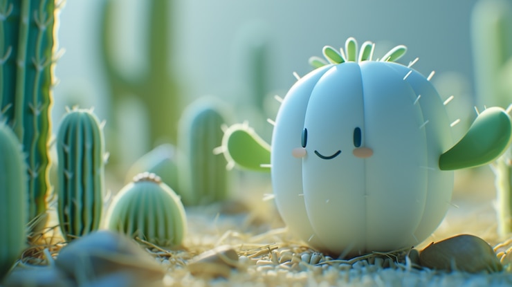 免費 Photo 3d 繪製的卡通, 描繪了一個有友好的面孔的仙人掌