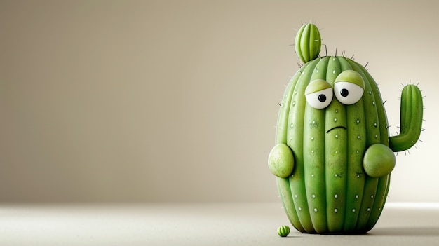 Foto gratuita rendering 3d di un cartone animato di cactus con una faccia amichevole