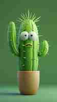 Free photo 3d rendering cartoon of cacti with friendly face