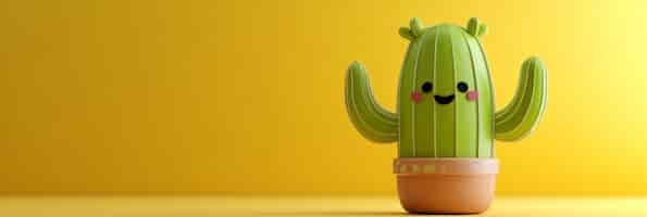 Foto gratuita rendering 3d di un cartone animato di cactus con una faccia amichevole