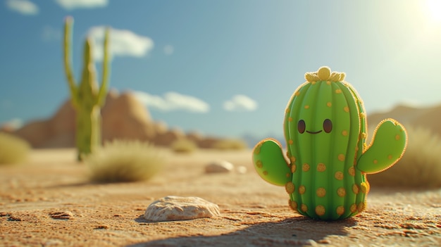 Free photo 3d rendering cartoon of cacti with friendly face