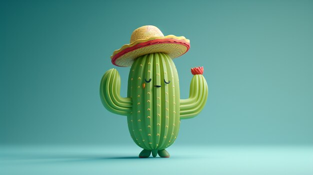 3d rendering cartoon of cacti with friendly face