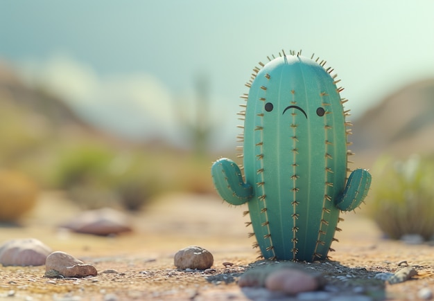 3d rendering cartoon of cacti with friendly face