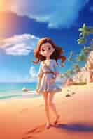 Foto gratuita rendering 3d del personaggio dei cartoni animati sulla spiaggia